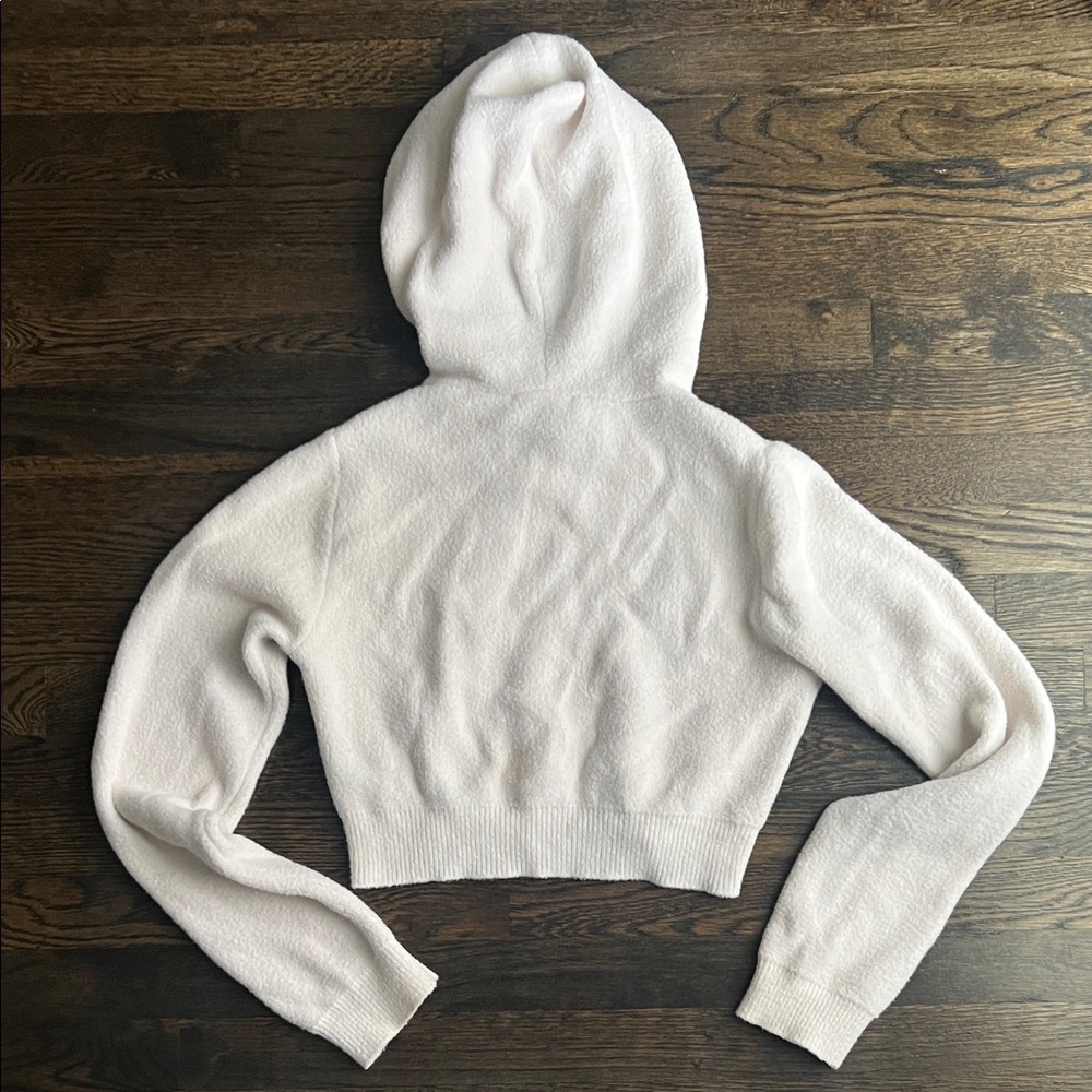 Zara Cozy Cream Cropped Hoodie ivory off white layer sweatshirt pullover medium - Picture 4 of 5